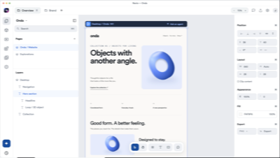 Recto 0.1.0: a page open on the canvas, with layers and the inspector